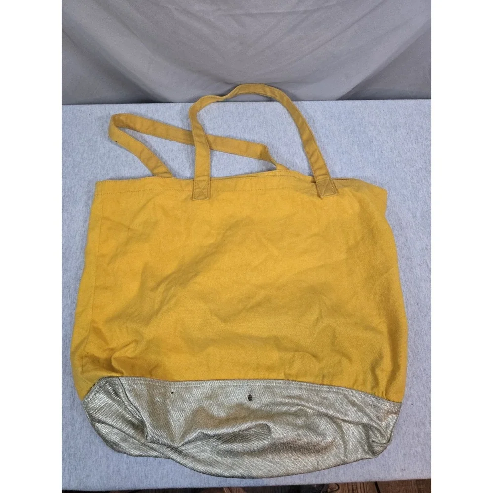 yellow Victoria's Secret PINK canvas tote bag silver bottom 
